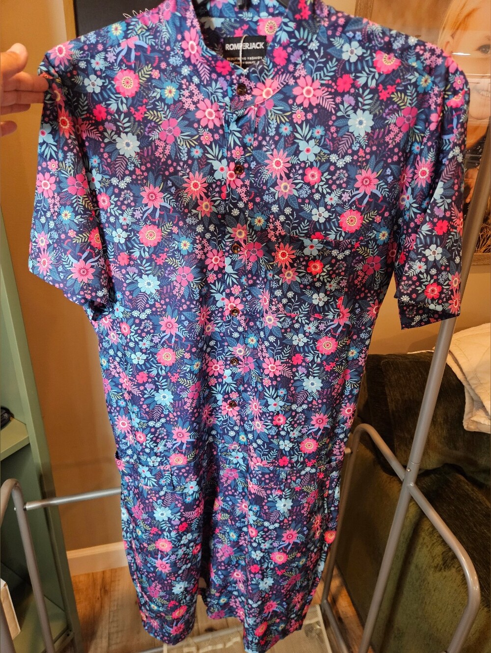 NWOT Mens Romperjack Floral Romper Sz XXL Navy Blue Flowers Bright